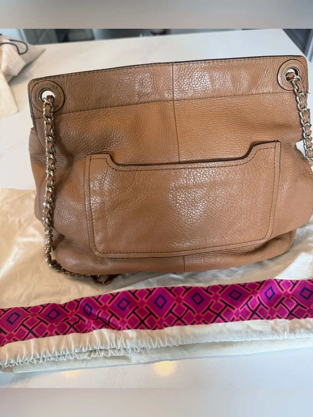 Tory Burch Brown Leather Whipstitch Shoulder Bag